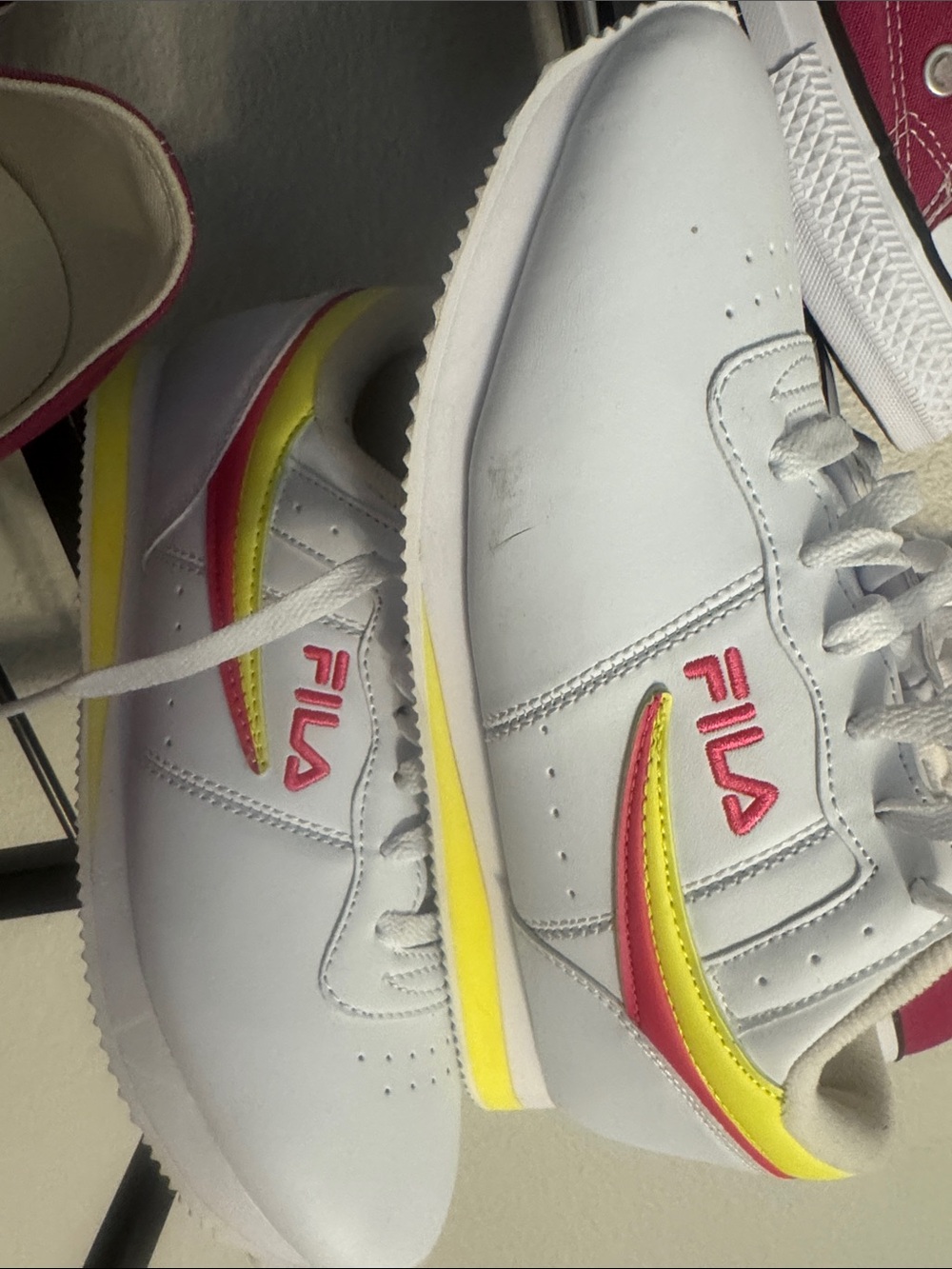 Fila White Sneakers with Pink and Yellow Accents